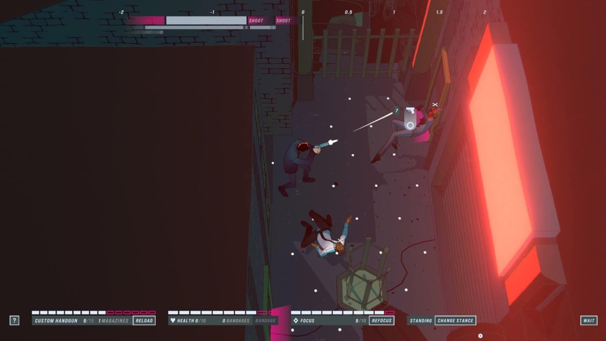 The player shooting an enemy in John Wick Hex